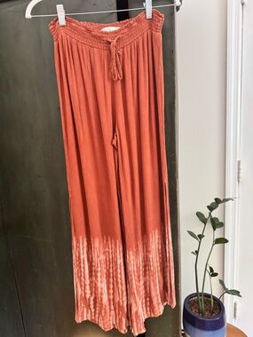 Women’s Mudd Boho Rust Orange Tie-Dye Terracotta Wide Leg Elastic stretch Pants